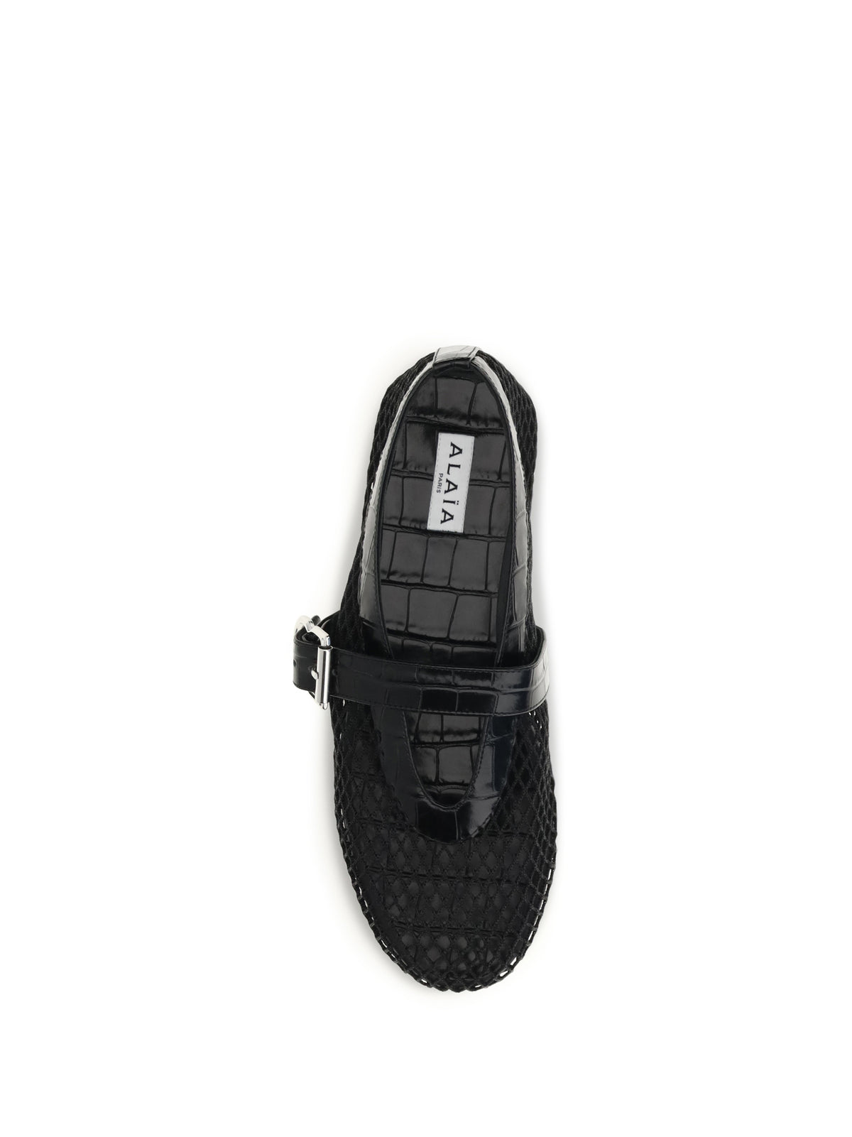 Alaïa Women Mesh And Crocodile-Print Leather Ballerinas ALAIA