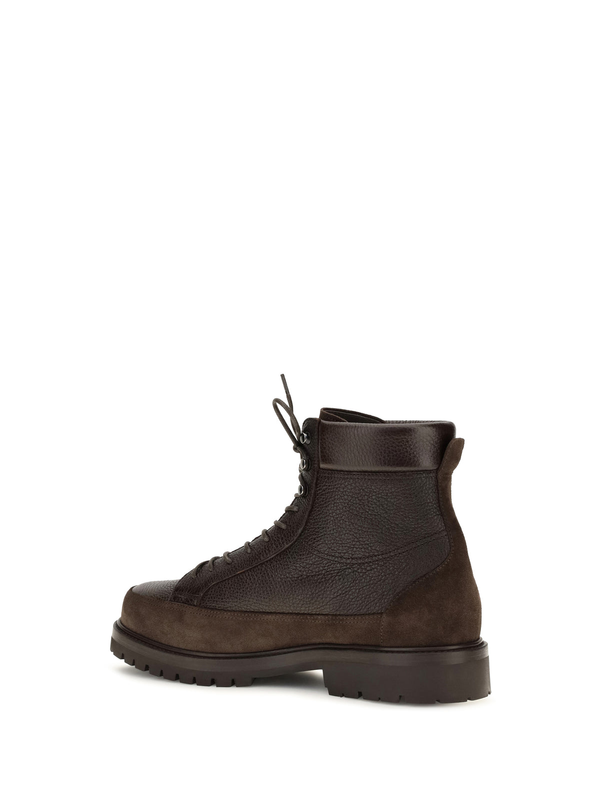 Brunello Cucinelli Men Lace-Up Deer Leather And Suede Ankle Boots BRUNELLO CUCINELLI