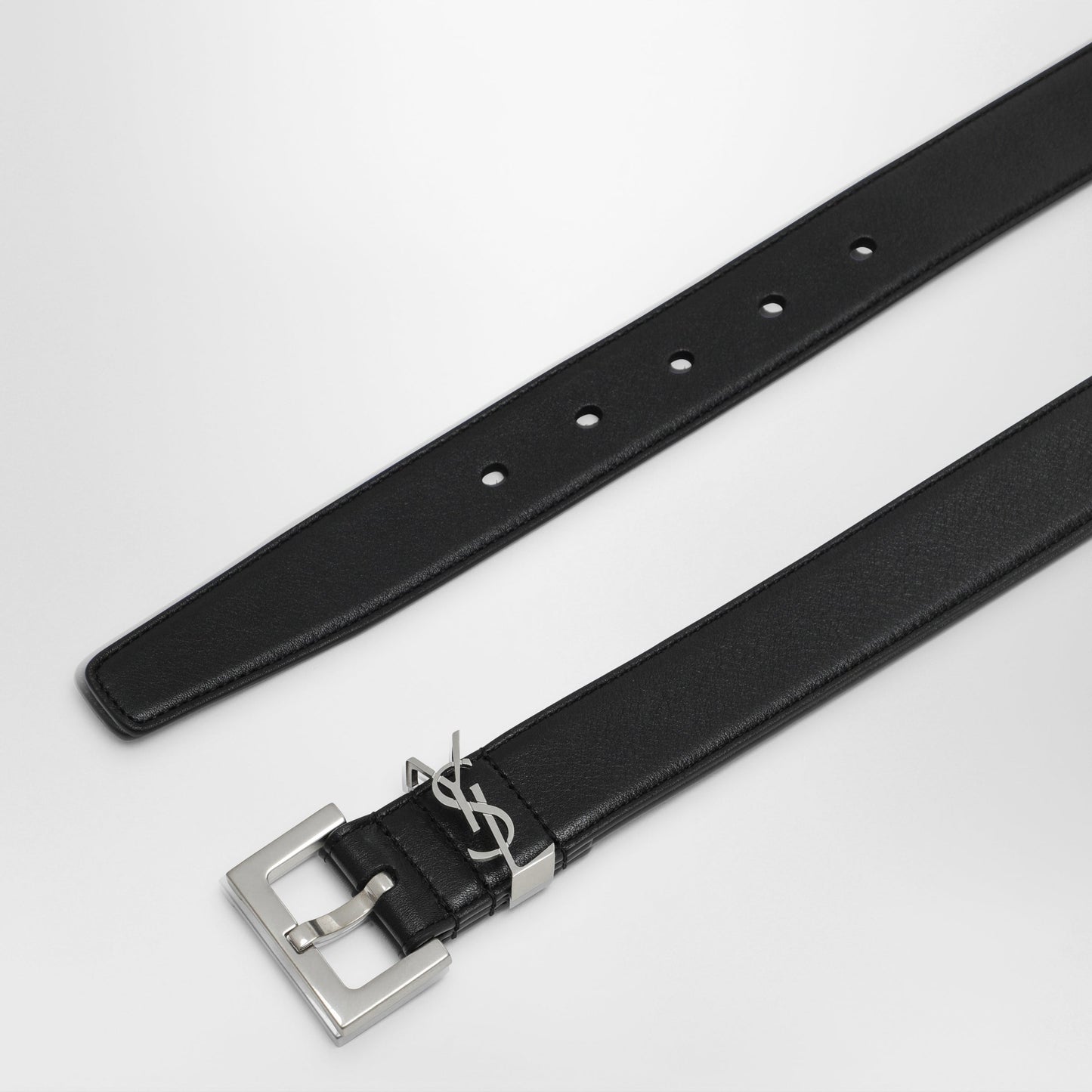 Saint Laurent Cassandre Black Smooth Leather Belt Women SAINT LAURENT