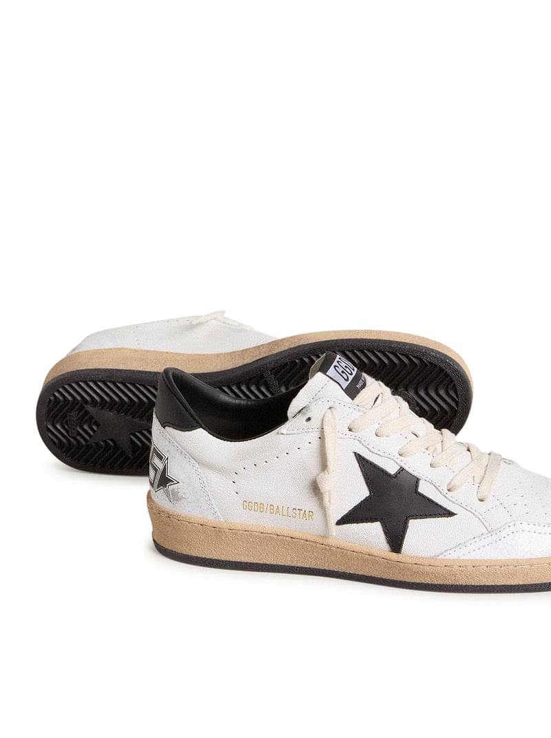 Golden Goose Deluxe Brand Women Ball-Star Sneakers In White Nappa With Black Star GOLDEN GOOSE