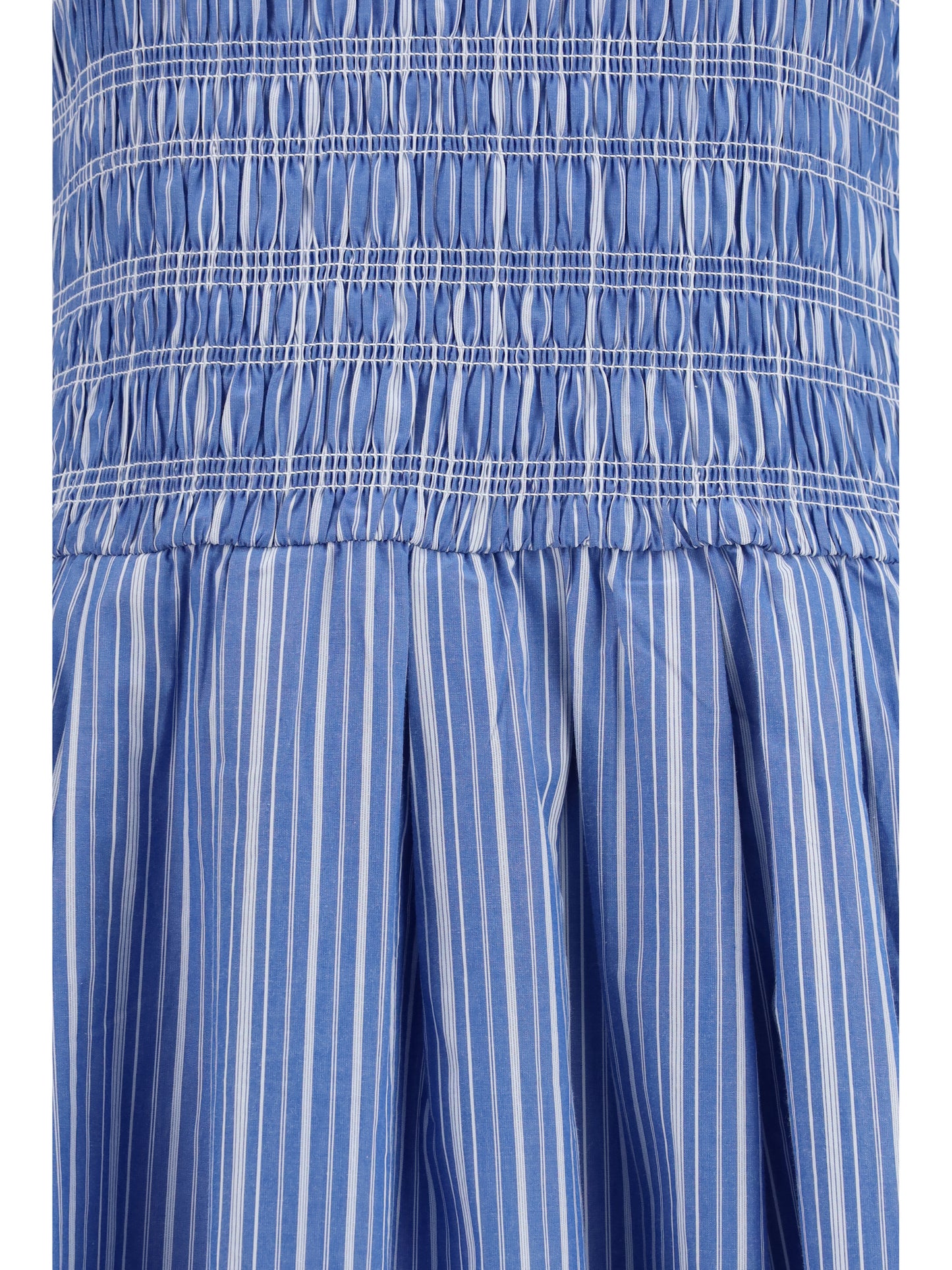 Ganni Women Striped Cotton Dress With Puff Sleeves GANNI
