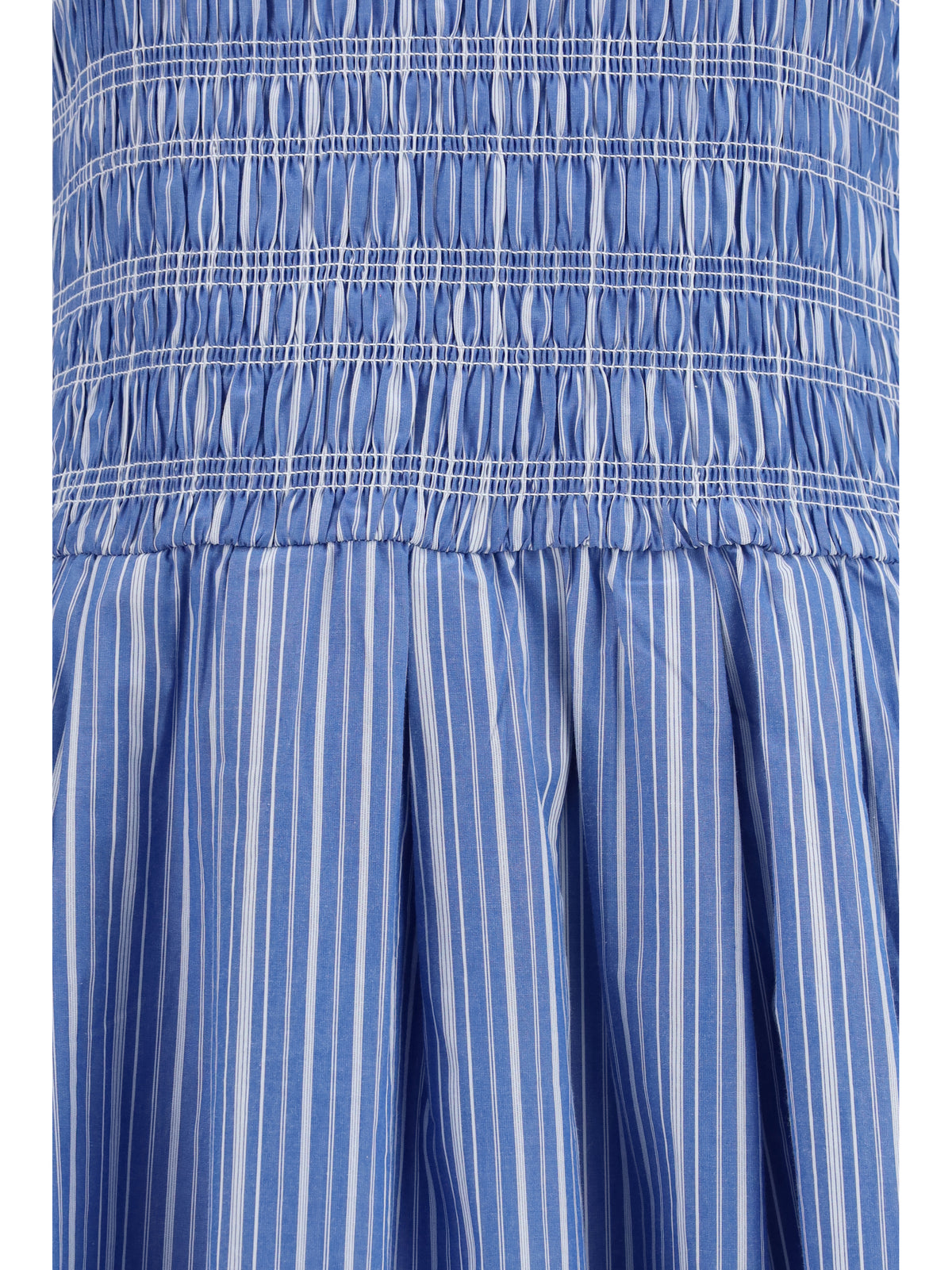 Ganni Women Striped Cotton Dress With Puff Sleeves GANNI