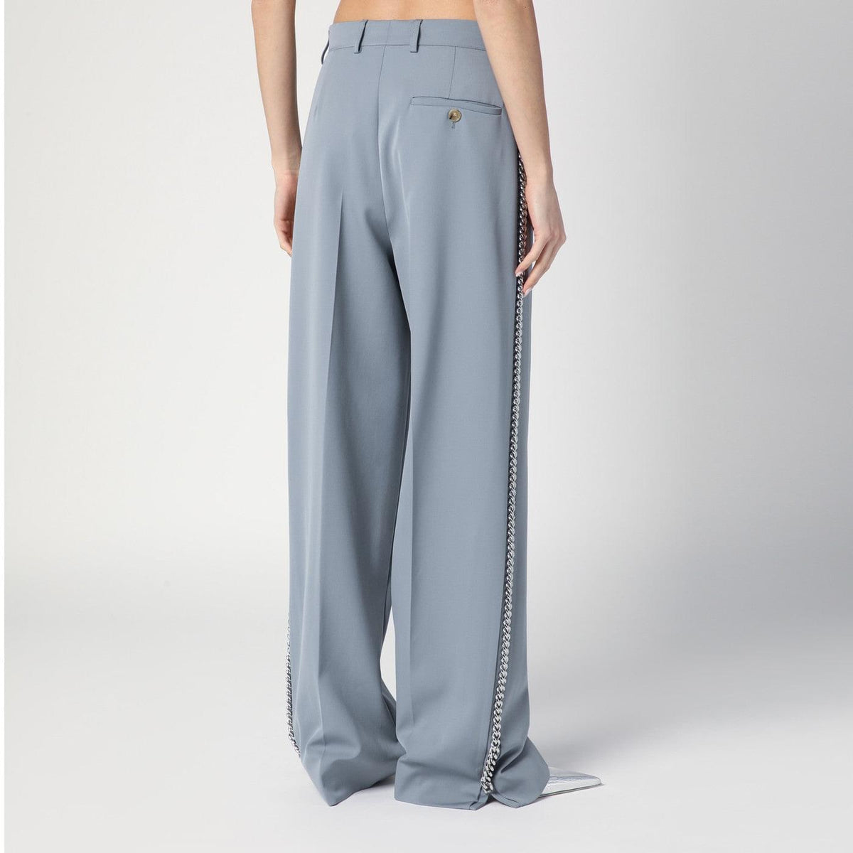 Stella Mccartney Wide-Leg Light Grey Falabella Pants With Chain Women STELLA MCCARTNEY