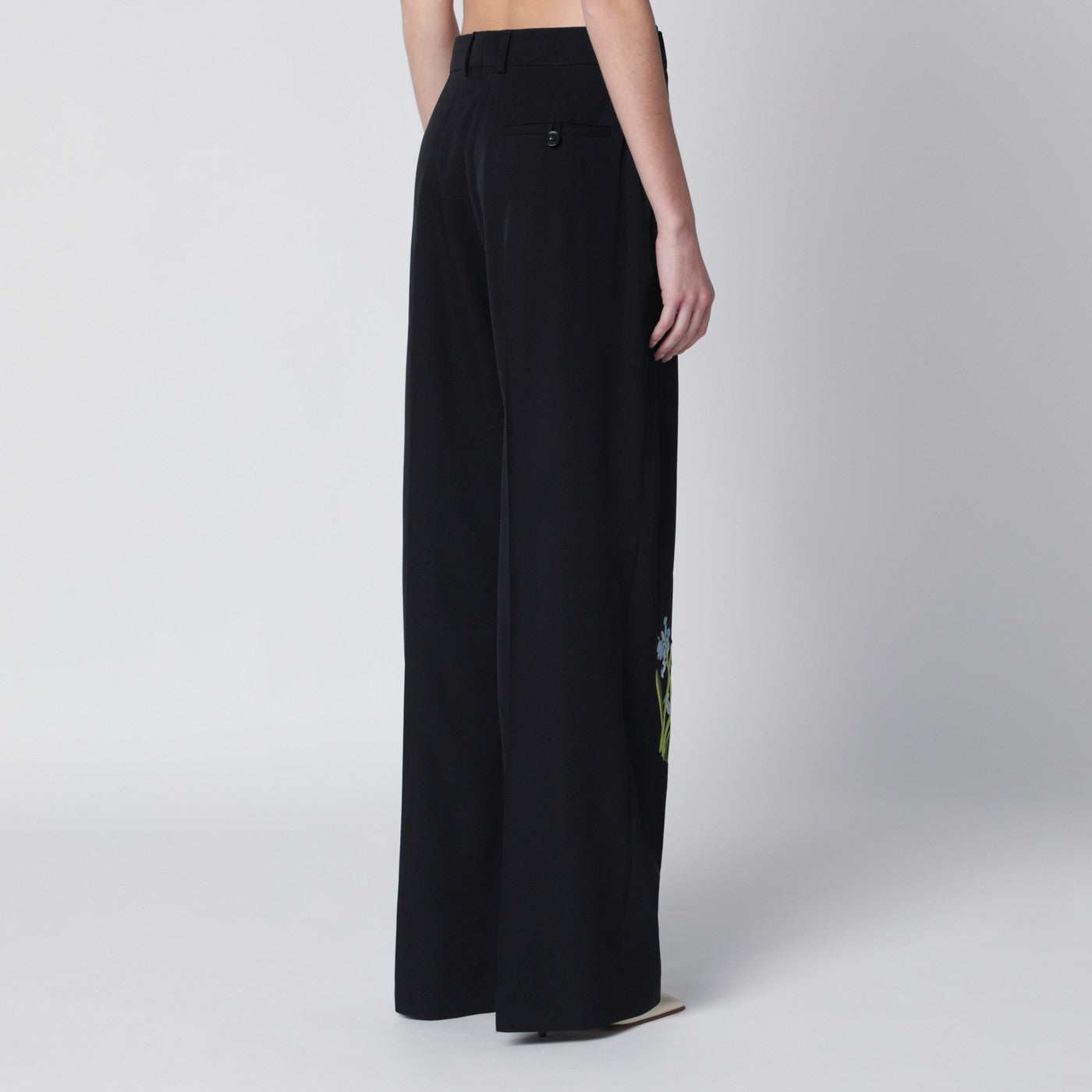 Stella Mccartney Black Wool Trousers With Floral Embroidery Women STELLA MCCARTNEY