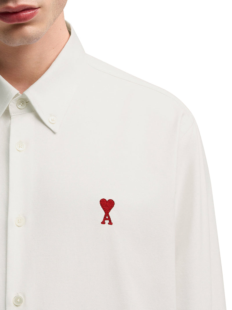 Ami Paris Men White Cotton Button-Down Ami De Coeur Shirt AMI PARIS