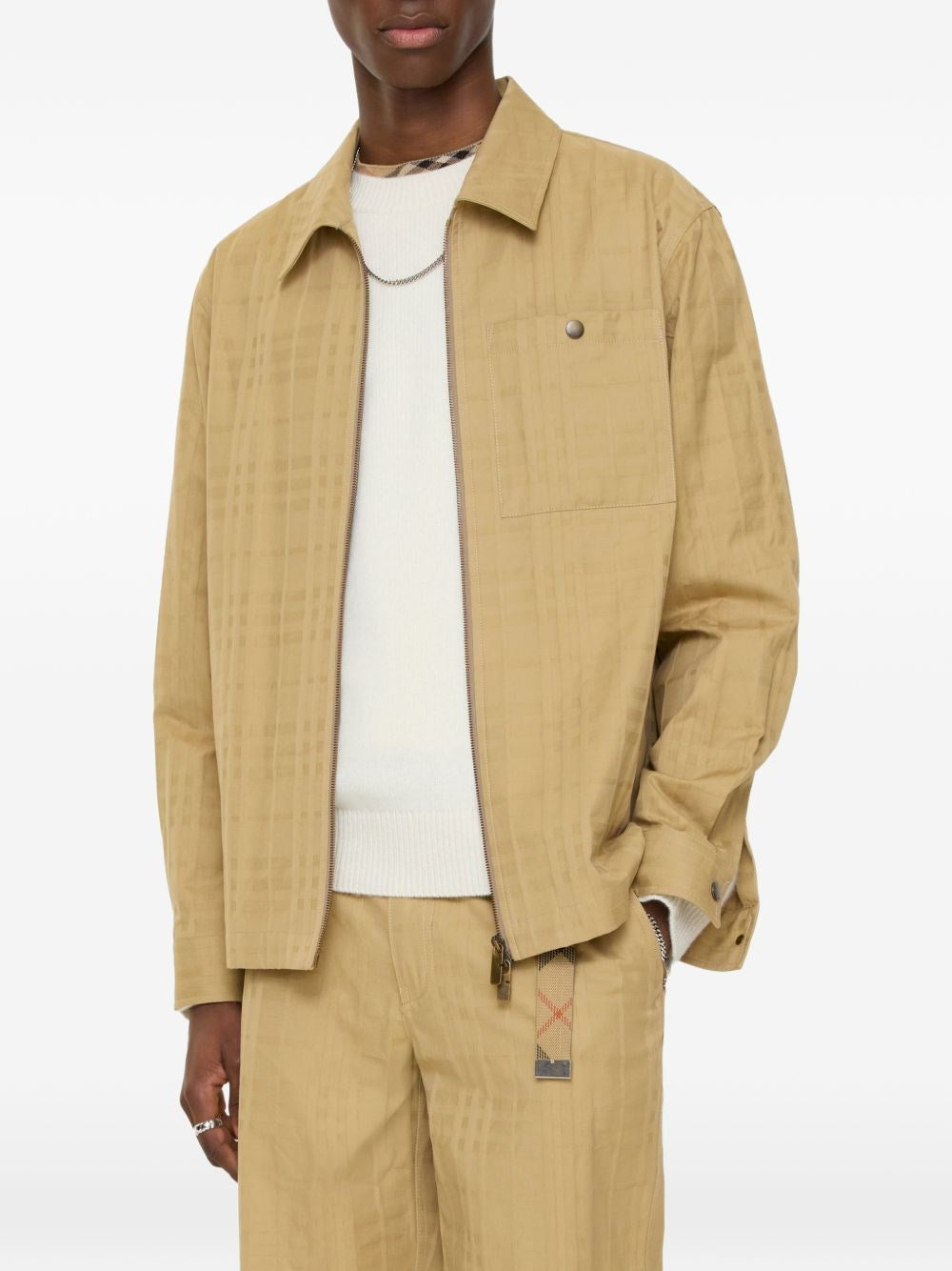 Burberry Men Check Cotton Zip-Up Shirt BURBERRY
