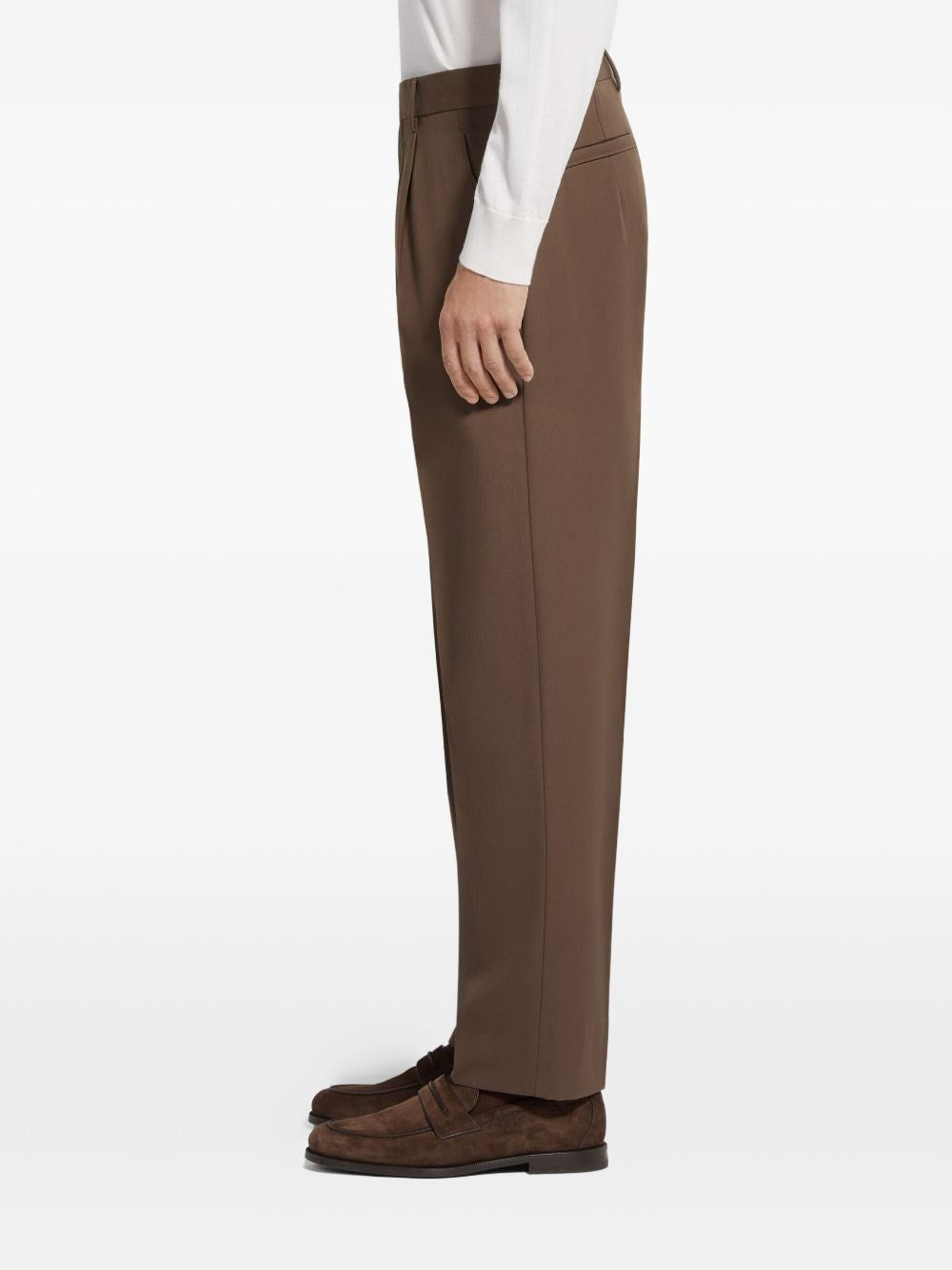 Zegna Men Dark Foliage Cotton And Wool Trousers ZEGNA