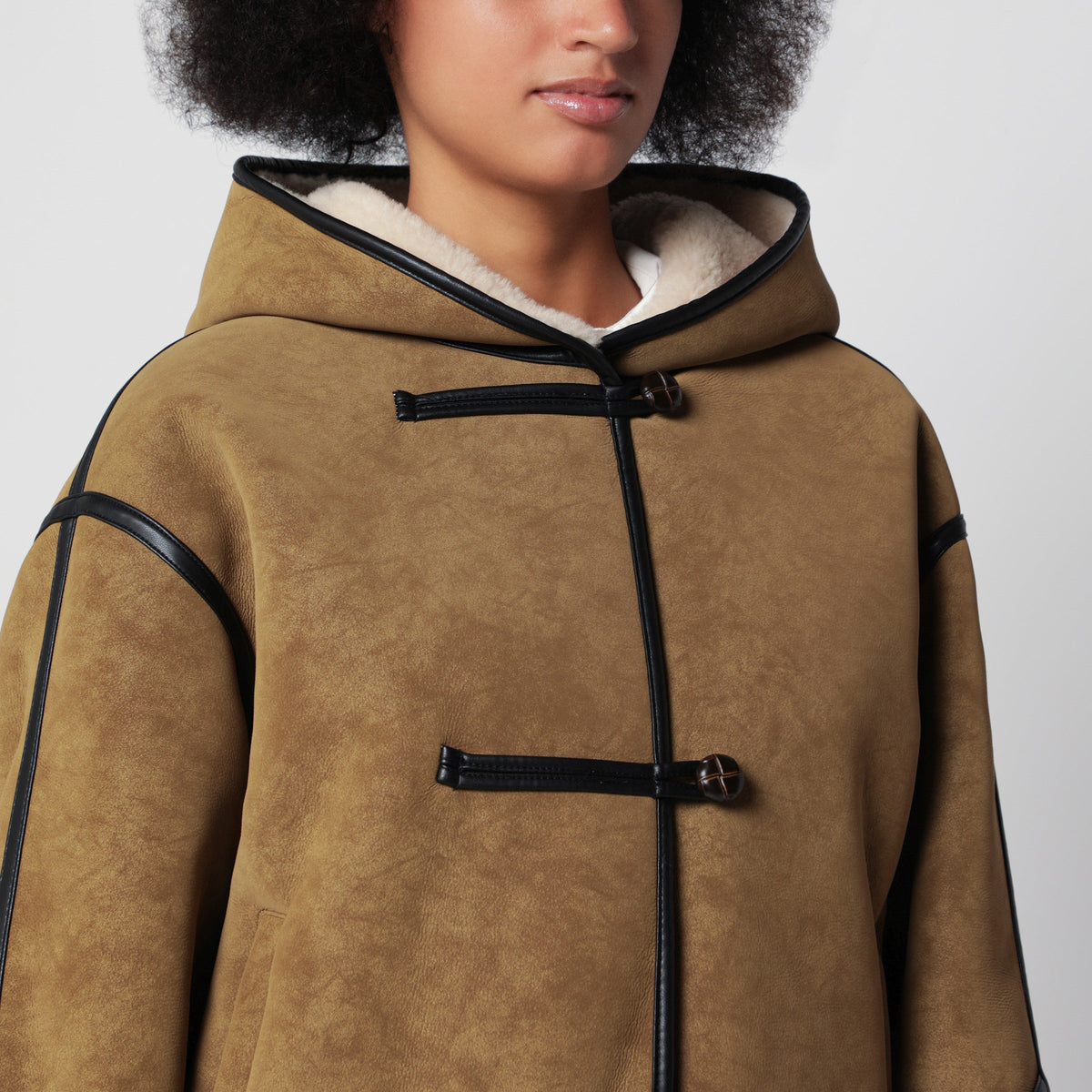 Stand Studio Beige Fia Jacket In Faux Shearling With Hood Women STAND STUDIO
