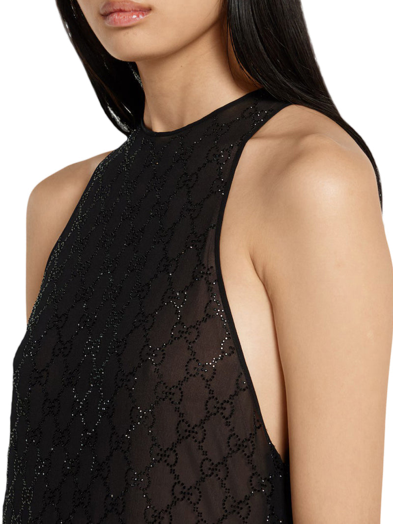 Gucci Women Silk Georgette Dress With "Gg" Monogram GUCCI