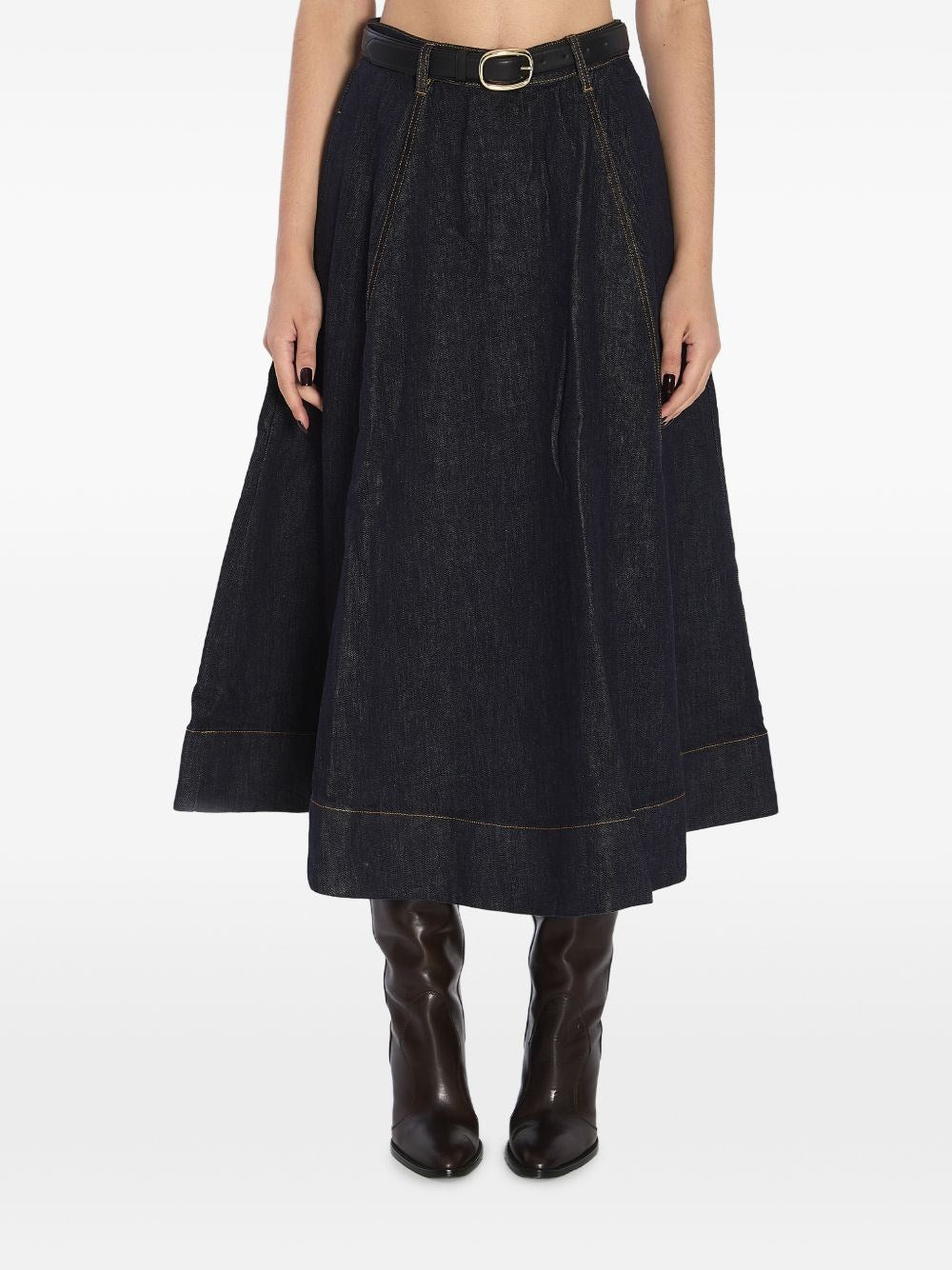 Self-Portrait Women Denim Midi Skirt SELF-PORTRAIT