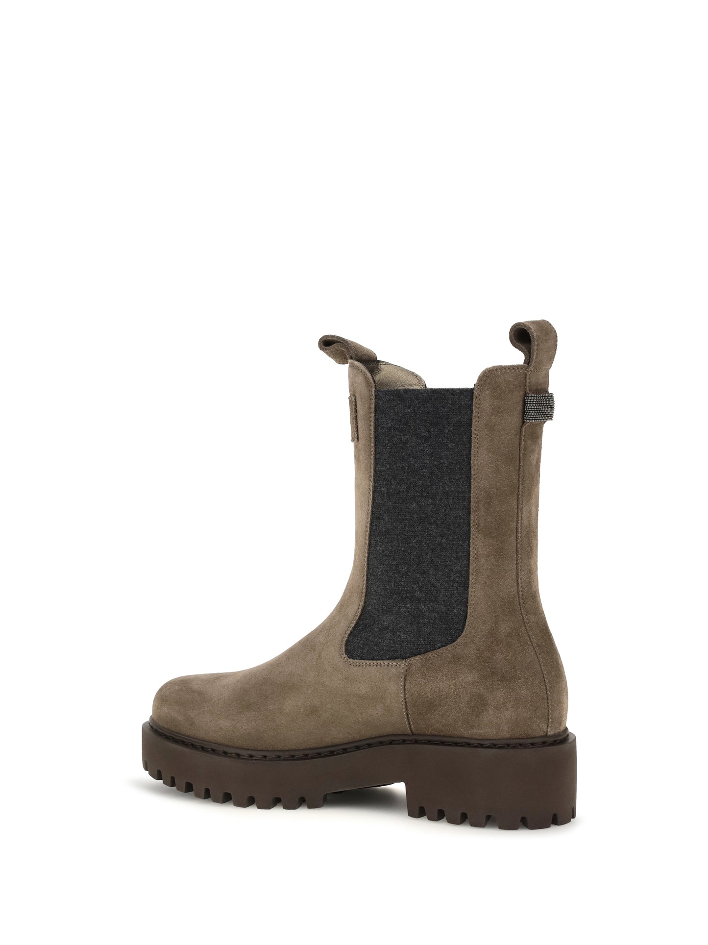 Brunello Cucinelli Women Suede Ankle Boots With Knit Insert And Precious Loop Detail BRUNELLO CUCINELLI
