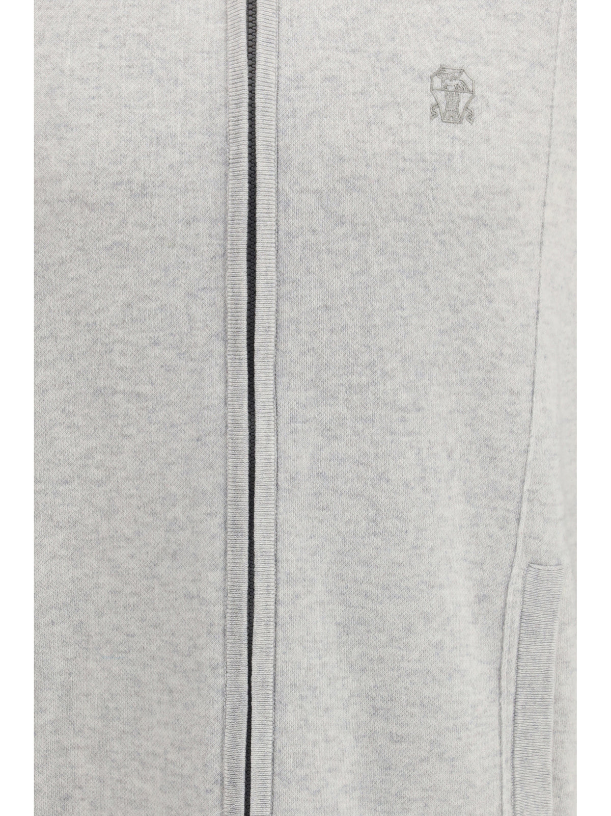Brunello Cucinelli Men Double Cashmere Cardigan With Zip And Logo BRUNELLO CUCINELLI