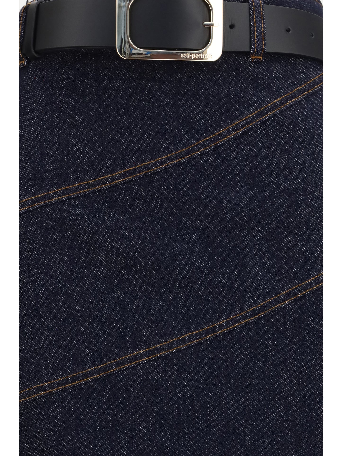 Self-Portrait Women Denim Midi Skirt With Belt SELF-PORTRAIT