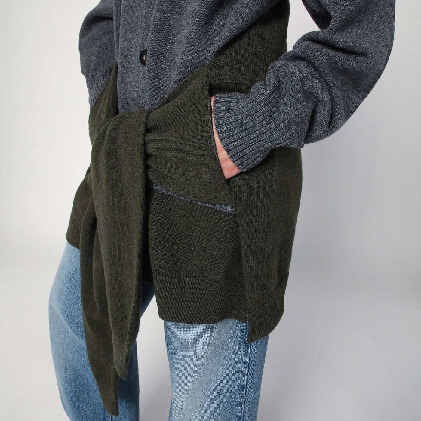 Stella Mccartney Grey/Dark Green Cardigan With Crossed Sleeves Women STELLA MCCARTNEY