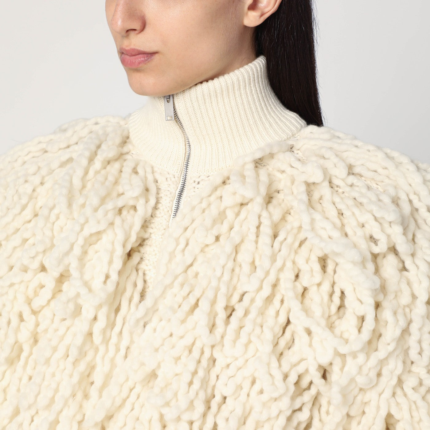 Stella Mccartney White Wool Bomber Jacket With Fringes Women STELLA MCCARTNEY