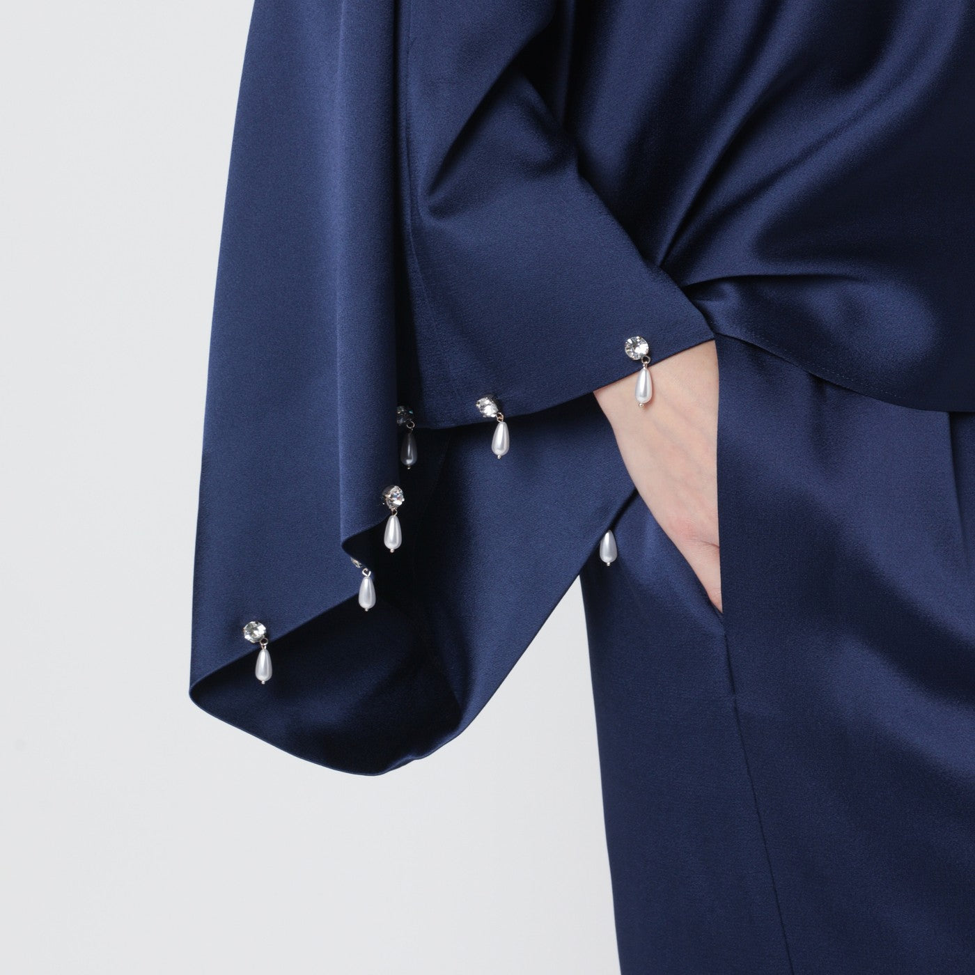 Stella Mccartney Navy Blue Oversized Viscose Satin Blouse Women STELLA MCCARTNEY