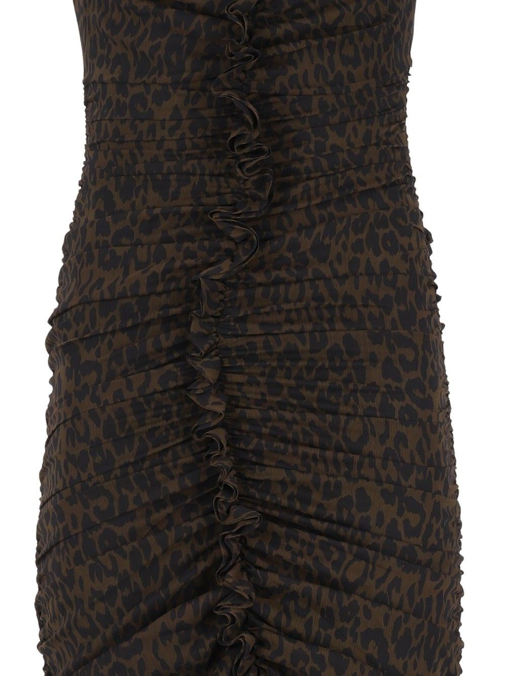 Rotate Women Ruched Leopard-Print Midi Dress ROTATE