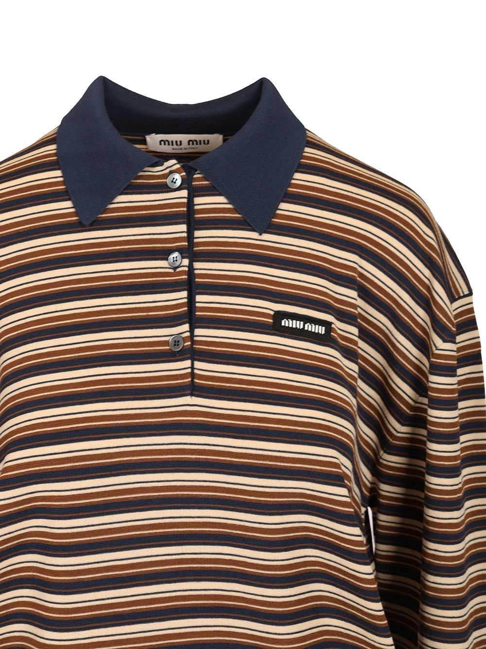 Miu Miu Women Striped Wool Knit Polo Shirt MIU MIU