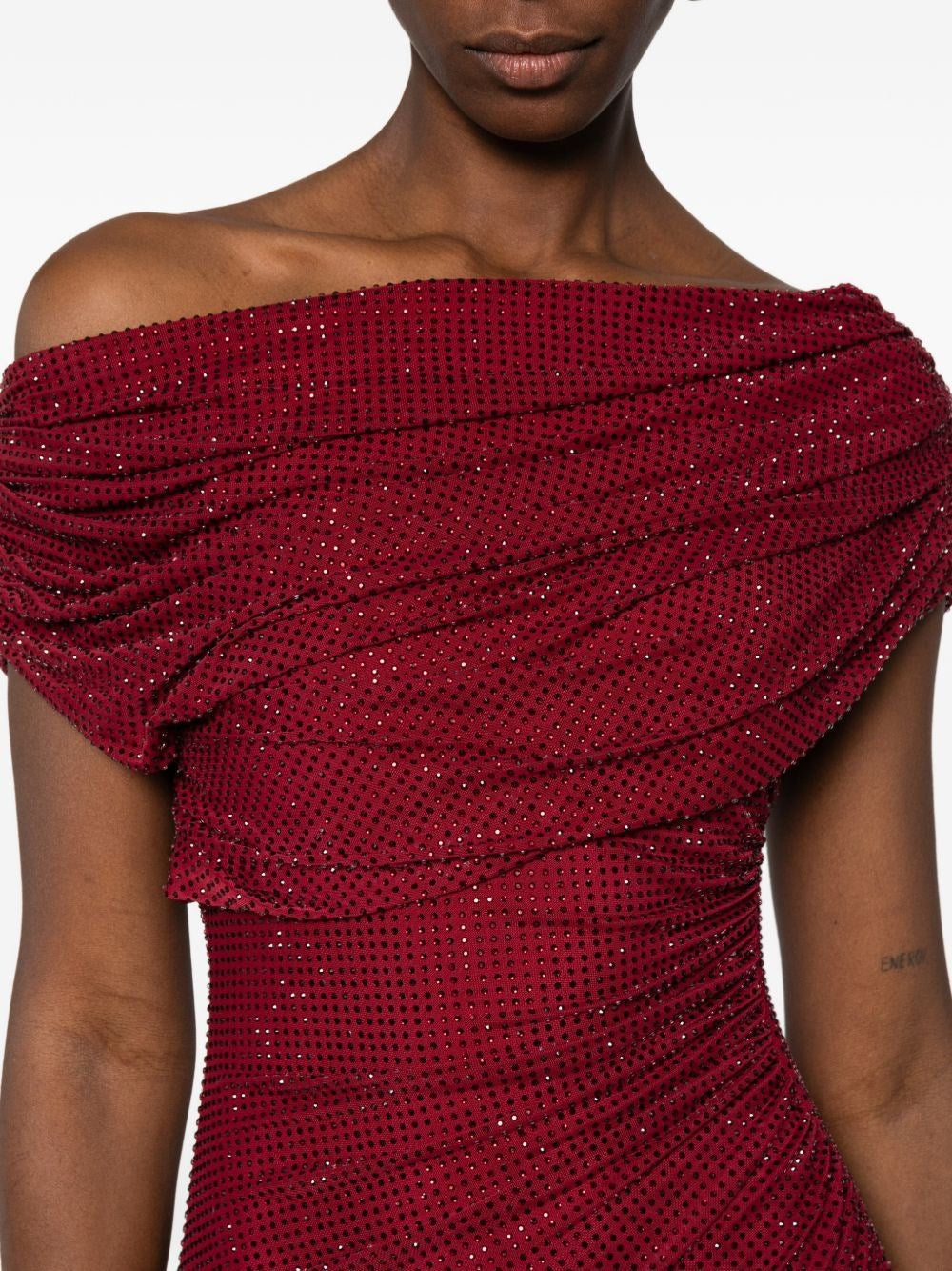 Self-Portrait Women Burgundy Rhinestone Drape Midi Dress SELF-PORTRAIT
