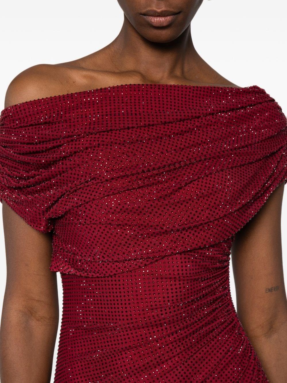 Self-Portrait Women Burgundy Rhinestone Drape Midi Dress SELF-PORTRAIT