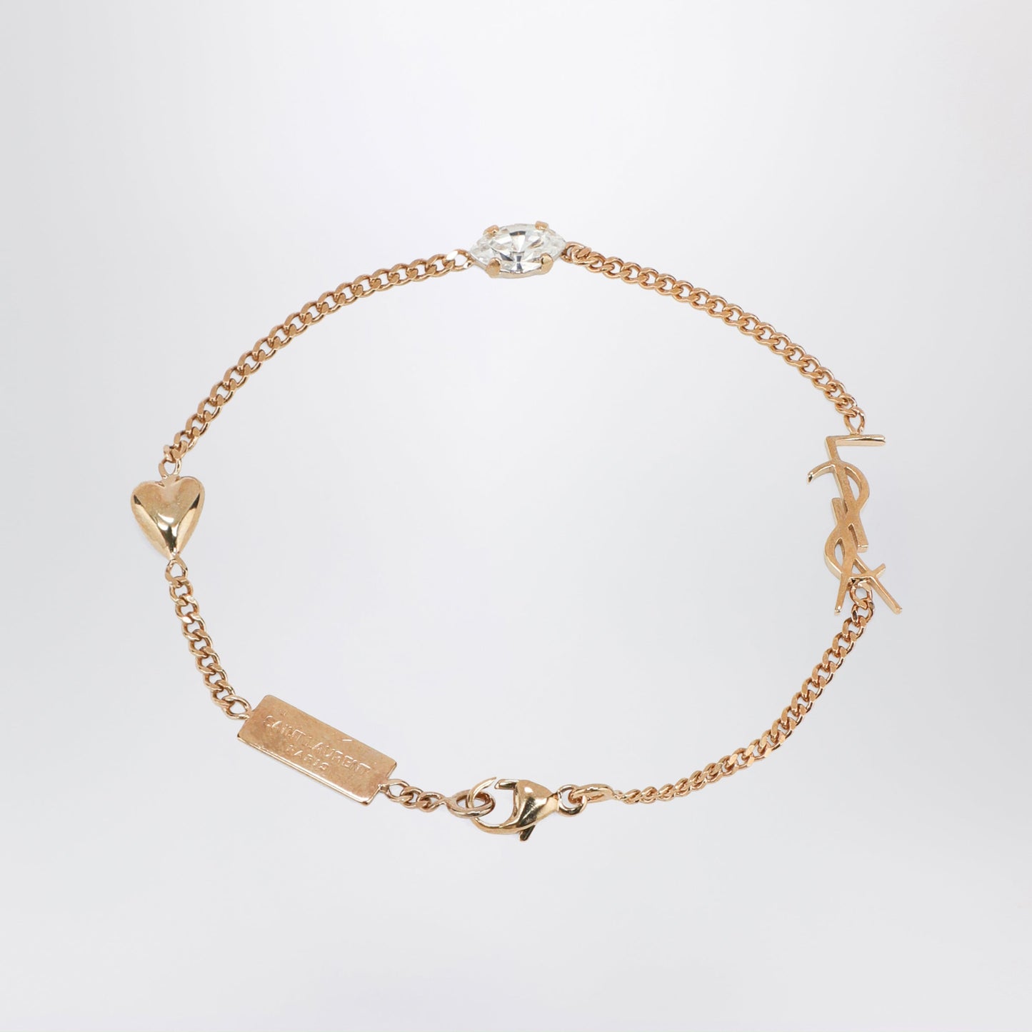 Saint Laurent Cassandre Heart Charm Bracelet With Rhinestones Women SAINT LAURENT
