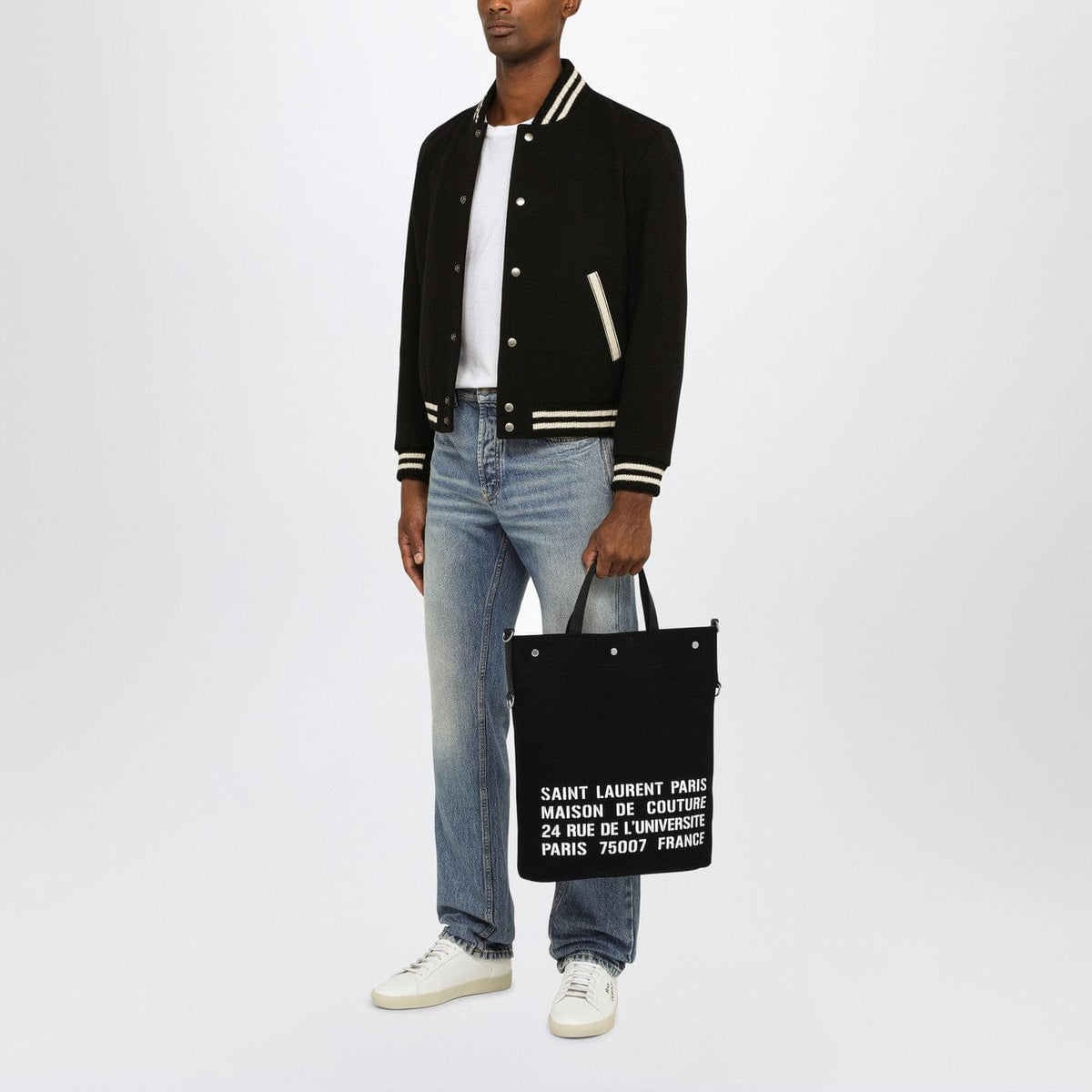 Saint Laurent North/South Tote Bag In Black Canvas Men Men SAINT LAURENT