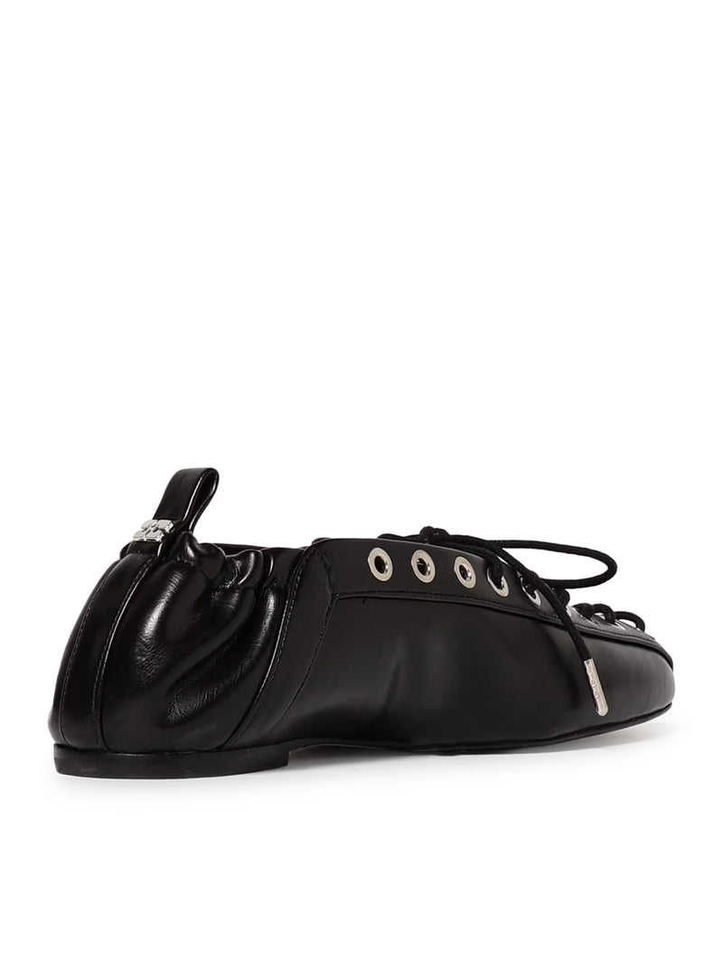 Ganni Women Black Oleatex Lace-Up Ballet Flats GANNI