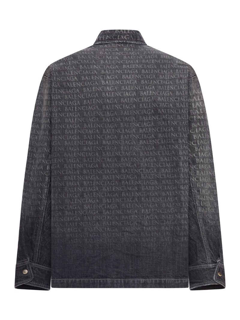 Balenciaga Men Denim Overshirt With All-Over Logo BALENCIAGA