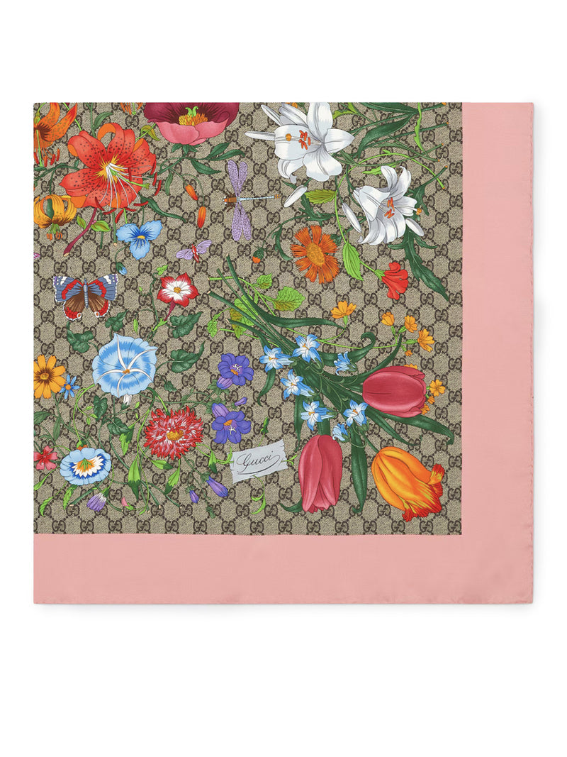 Gucci Women Silk Twill Scarf With Flora Print GUCCI