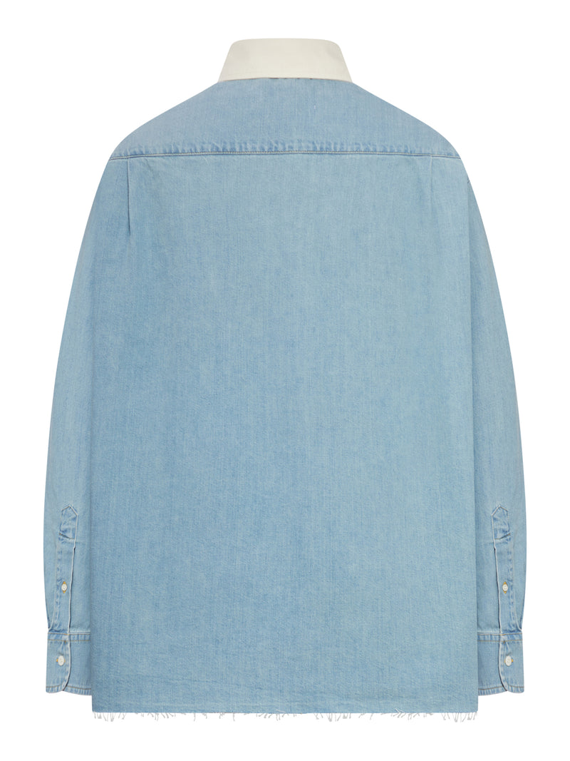 Miu Miu Women Denim Shirt With Contrasting Collar And Embroidered Logo MIU MIU