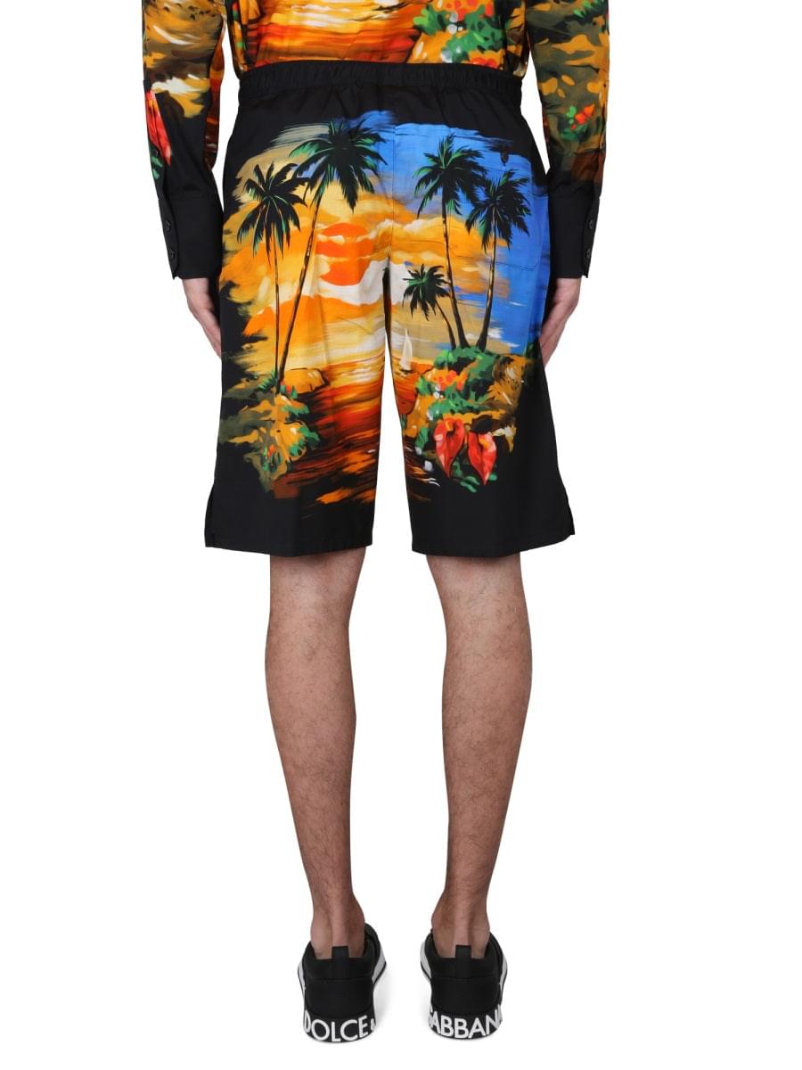 Dolce & Gabbana Men Bermuda Shorts With Hawaii Print DOLCE & GABBANA