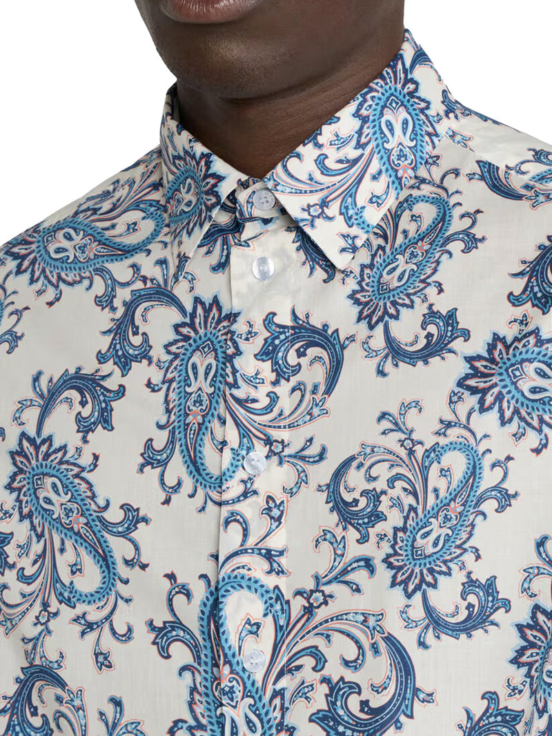 Etro Men Oversized Cotton Muslin Shirt With Floral Paisley Pattern ETRO