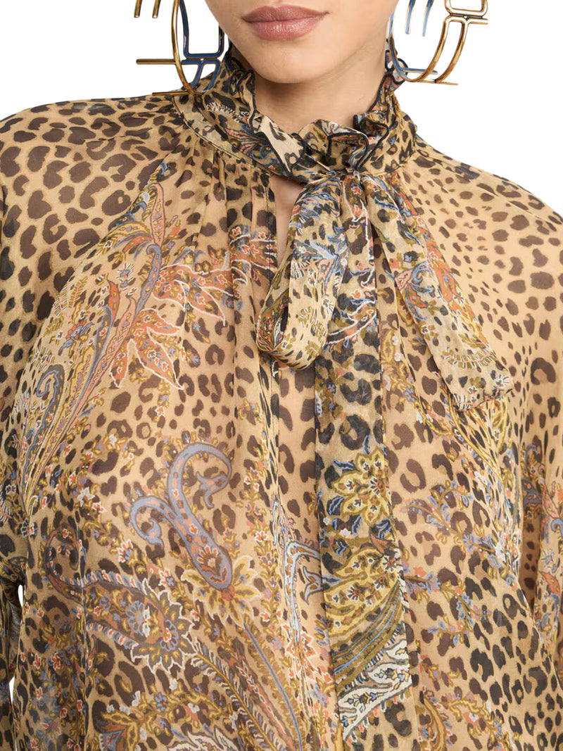 Etro Women Silk Chiffon Blouse With Scarf And Animal Paisley Pattern ETRO