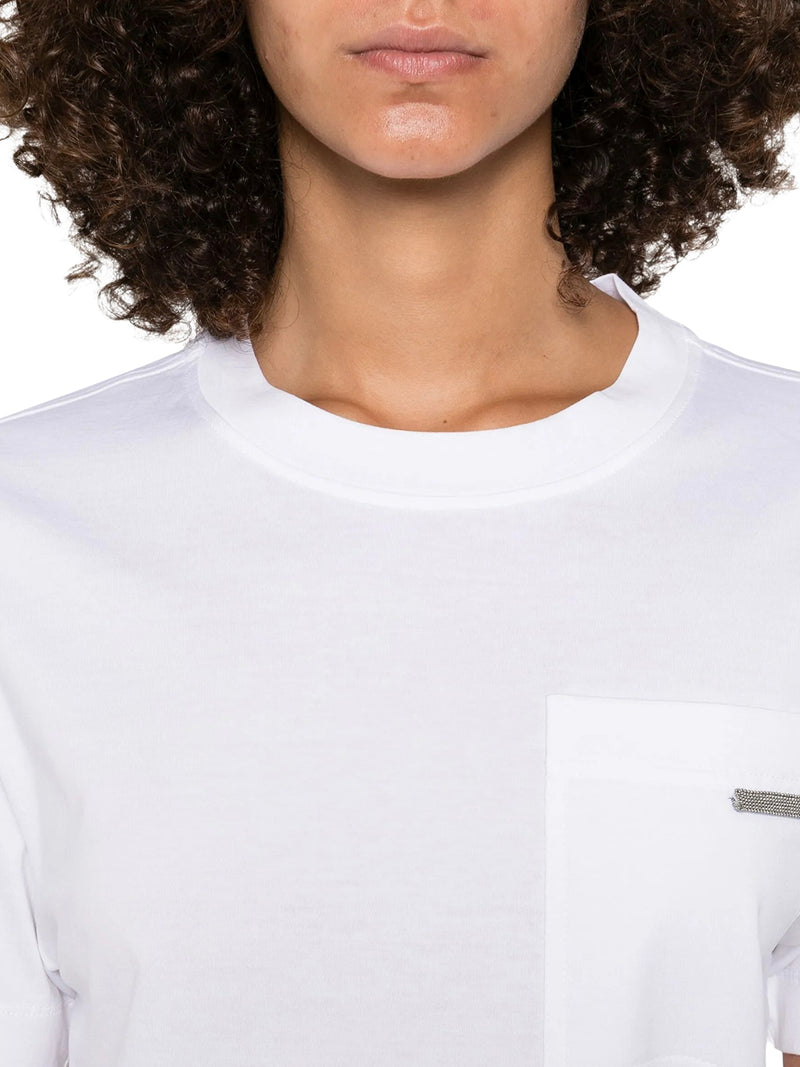Brunello Cucinelli Women Crew Neck Cotton T-Shirt With Mobile Application BRUNELLO CUCINELLI