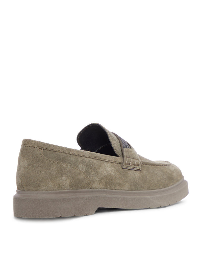 Brunello Cucinelli Women Suede Penny Loafers With Jewel Applique BRUNELLO CUCINELLI