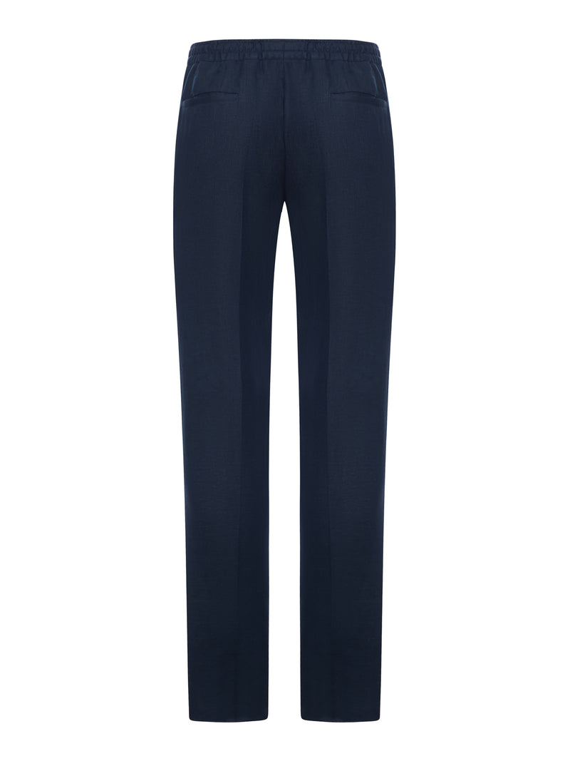 Kiton Men Straight Fit Linen Trousers With Elastic Waist KITON