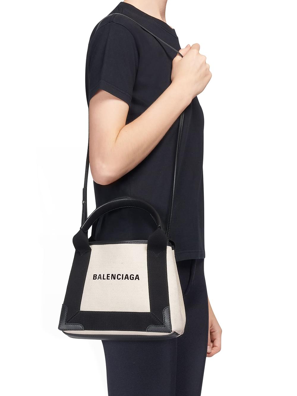Balenciaga Women Canvas And Leather Navy Cabas Xs Bag BALENCIAGA