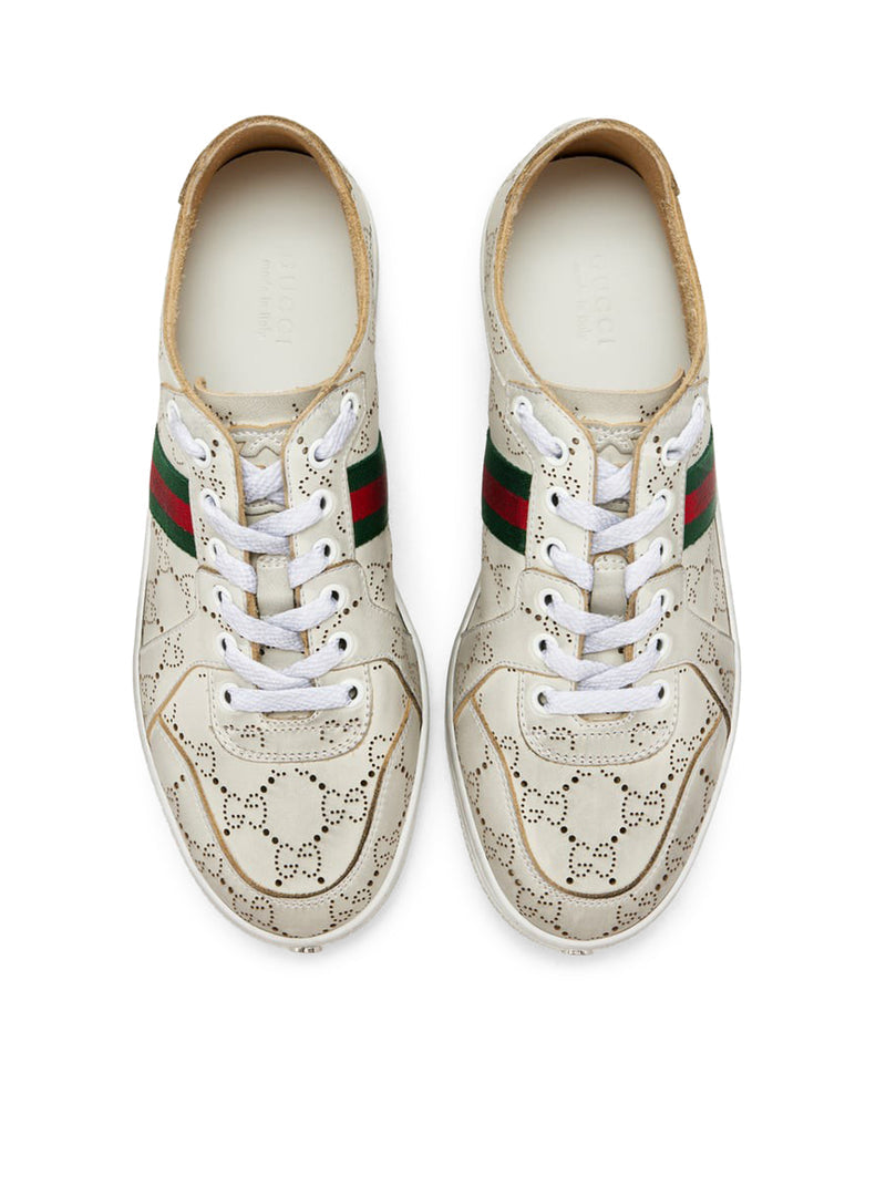 Gucci Women Leather Sneakers With Allover Gg And Web Band GUCCI