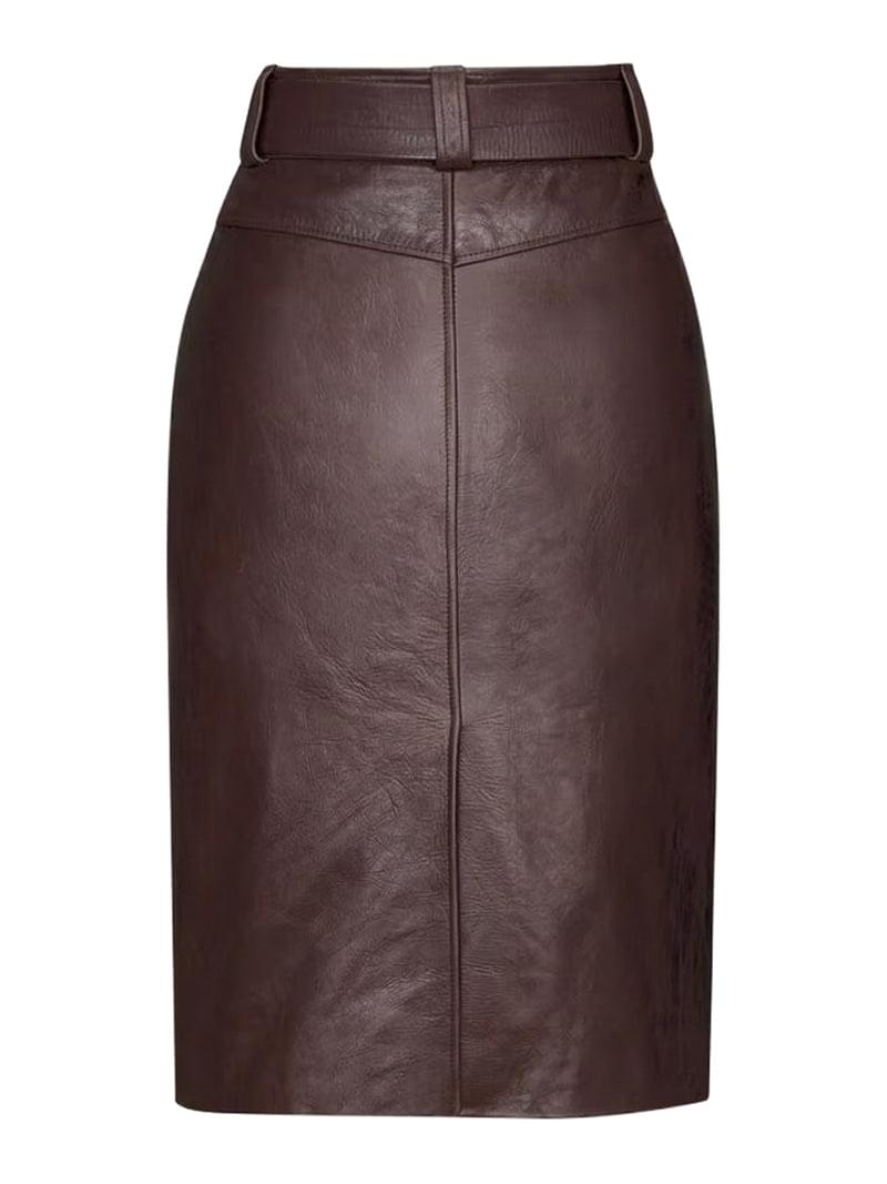 Saint Laurent Women Belted Pencil Skirt In Creased Leather SAINT LAURENT