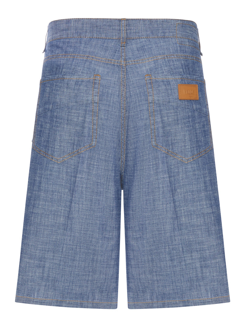 Fendi Men Light Blue Chambray Bermuda Shorts FENDI