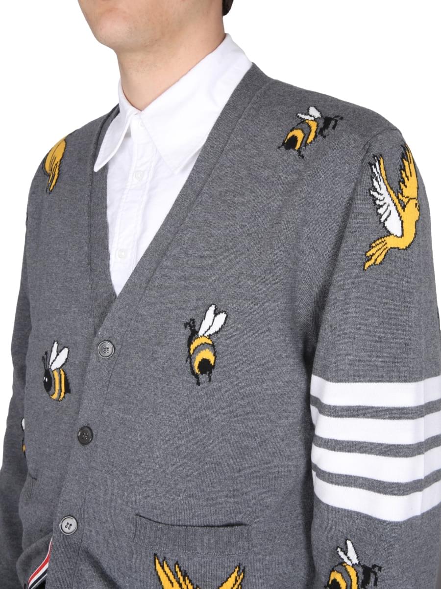 Thom Browne Men Cardigan With Birds And Bees Inlays THOM BROWNE