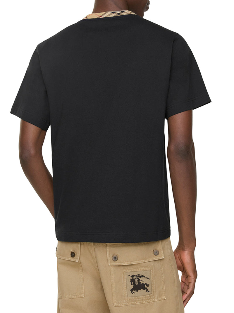 Burberry Men Cotton T-Shirt With Checked Trim BURBERRY