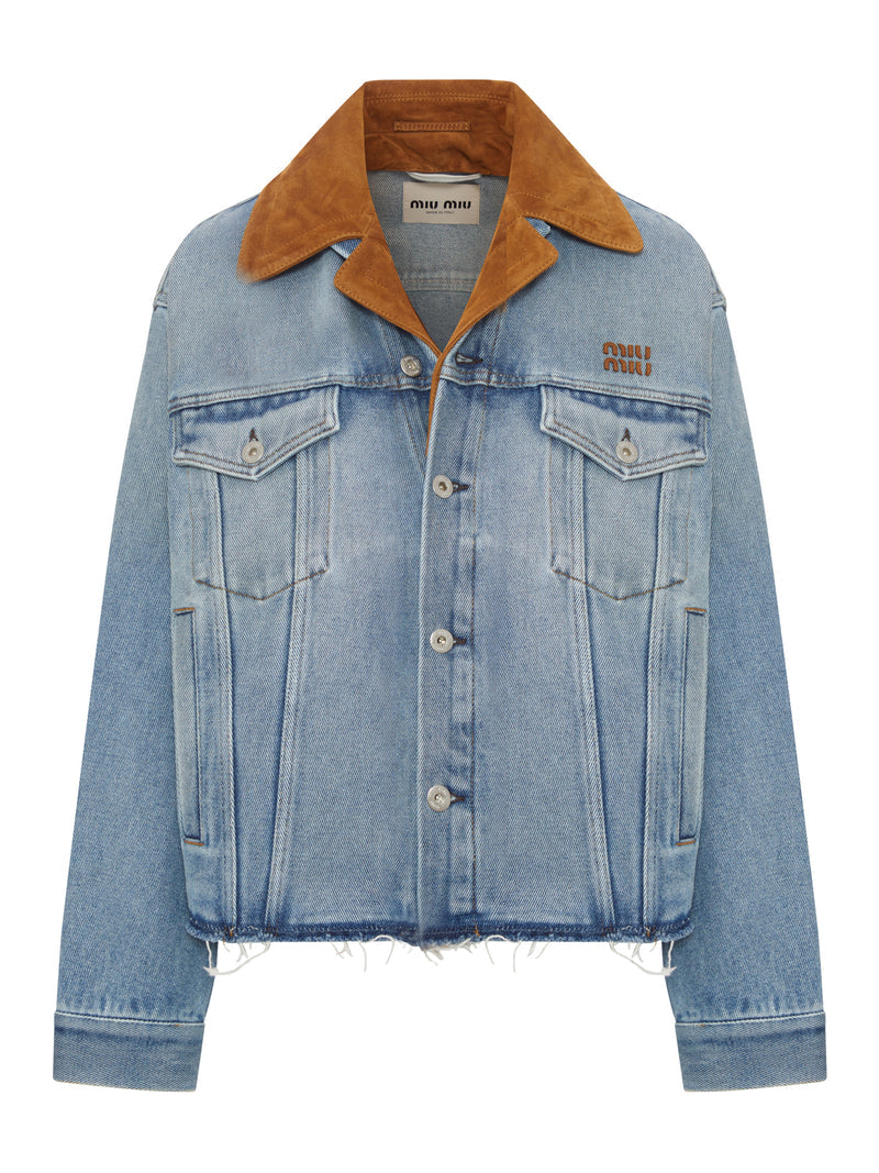 Miu Miu Women Blouson In Washed Denim And Suede MIU MIU