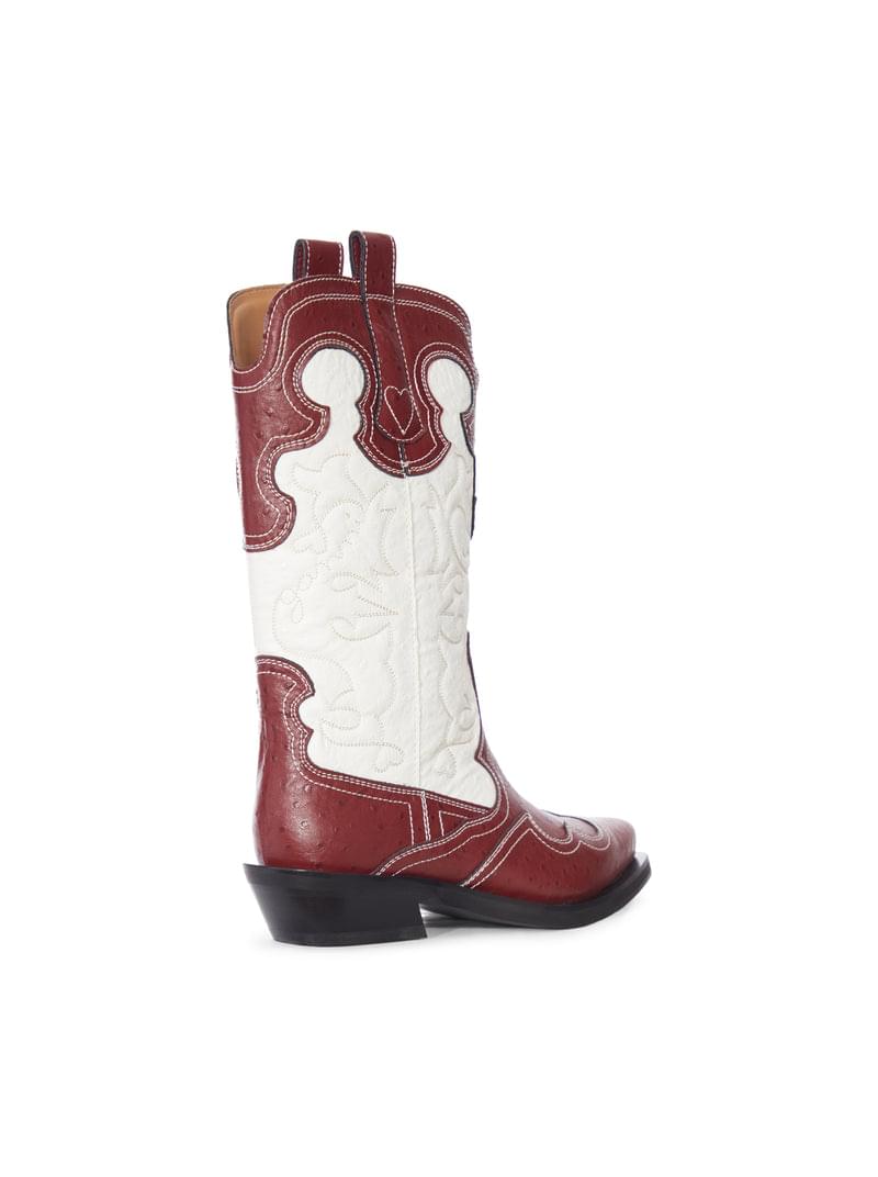Ganni Women Two-Tone Leather Texan Boots With Decorative Embroidery GANNI
