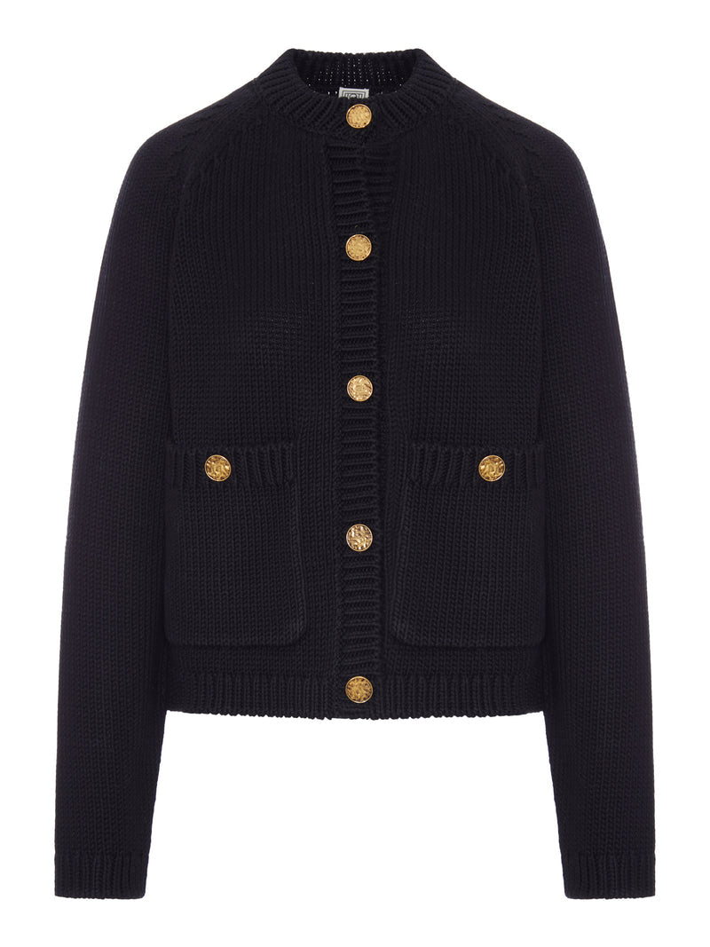 Toteme Women Black Cotton Cardigan With Hammered-Effect Buttons TOTEME