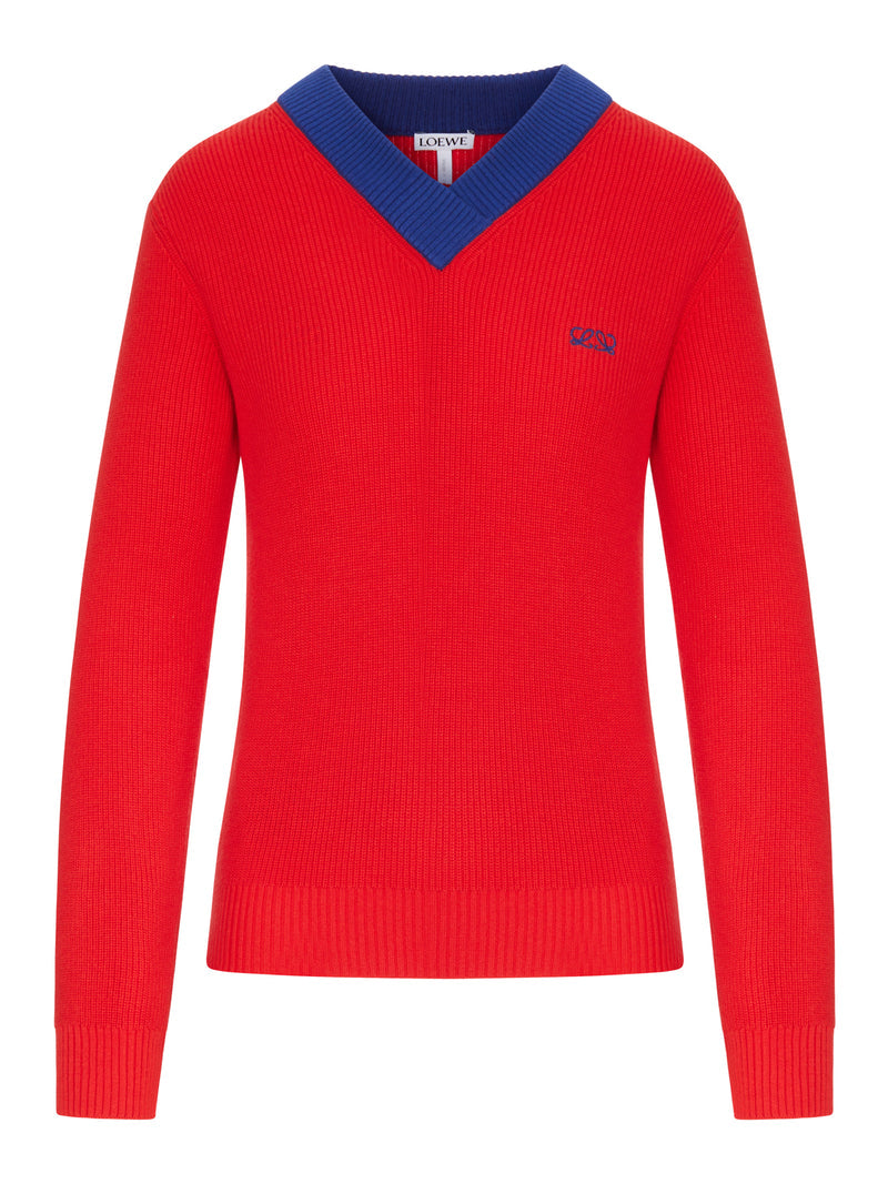 Loewe Women Loewe Women Textured Cotton-Wool Blend Sweater With A Contrasting Collar LOEWE
