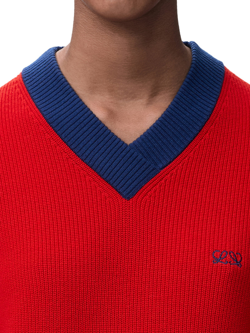 Loewe Women Textured Cotton-Wool Blend Sweater With A Contrasting Collar LOEWE