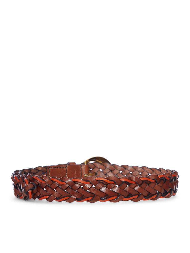 Etro Women Woven Leather Belt With Gold Buckle ETRO