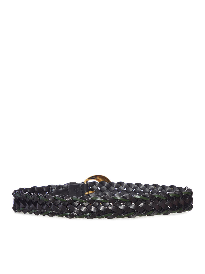 Etro Women Woven Leather Belt With Gold Buckle ETRO