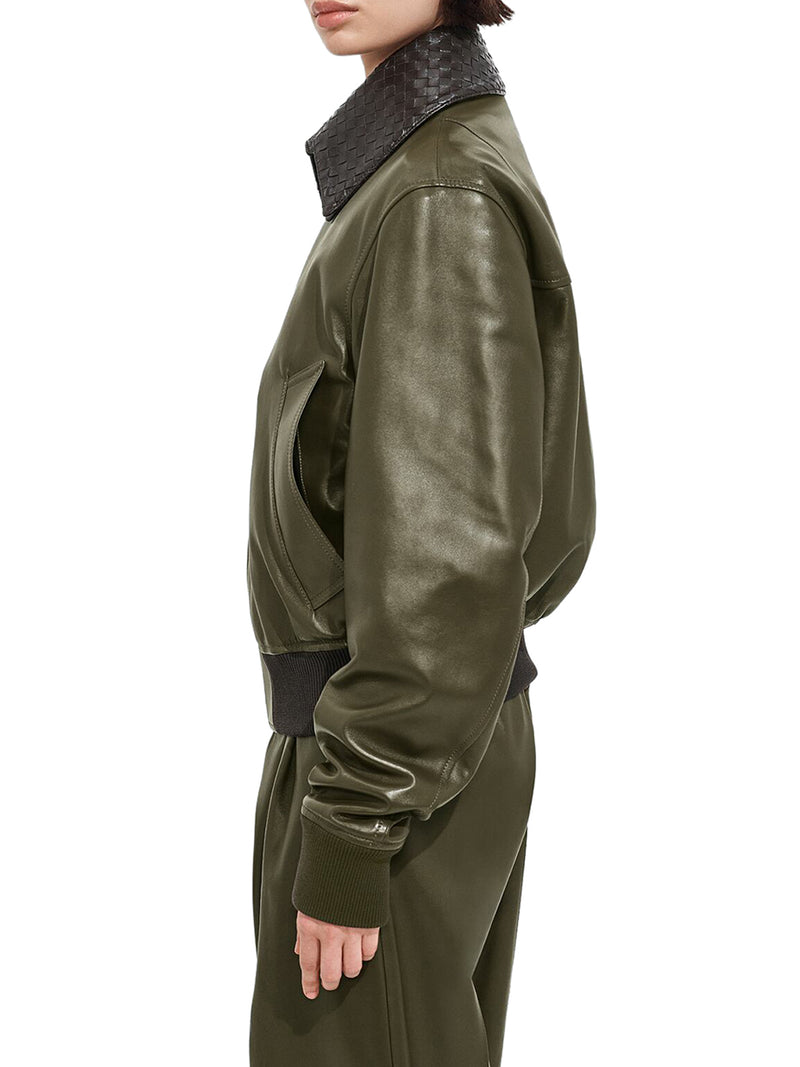 Bottega Veneta Women Glossy Lambskin Jacket With A Detachable Braided Collar BOTTEGA VENETA